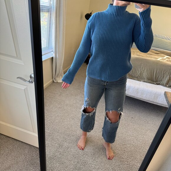Vintage Gap Cobalt Blue Thick Cotton Rib Knit Mock Neck Sweater - Picture 8 of 9